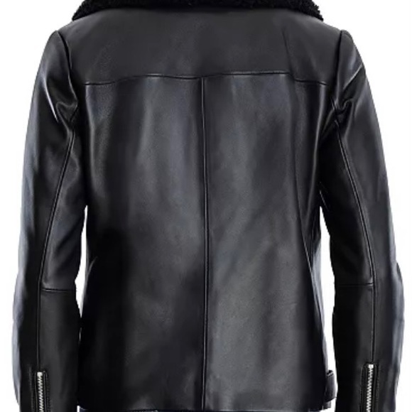 Assymetrical Faux-Sherpa Collar Leather Coat - Picture 2 of 5